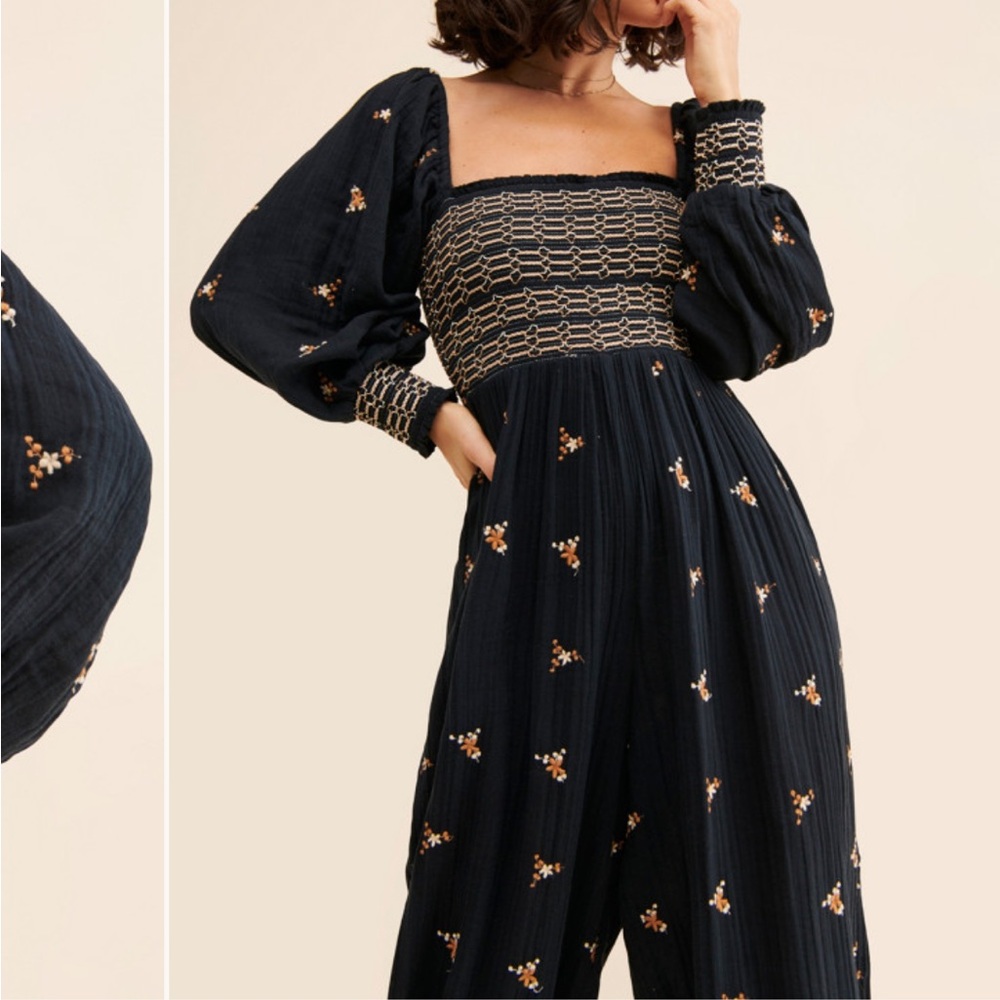 Dalia Black Embroidered Jumpsuit - Free People